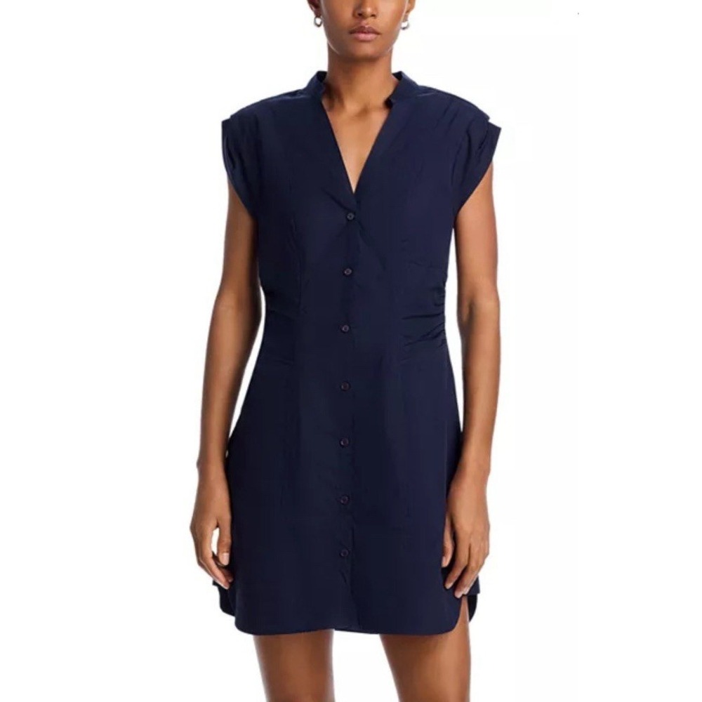 Derek Lam IO Crosby Women's Shirt Dress 6 Elyse‎ Poplin Night Sky Blue V Neck